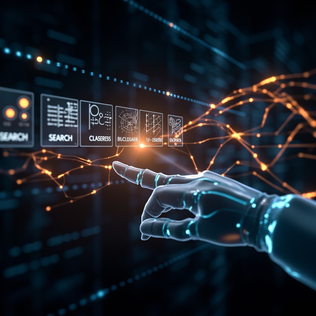 AI 智能体工具调用在长任务中失败的示意图:半透明机器手掌伸向一行碎裂的工具图标